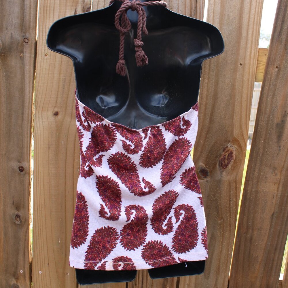Sky Halter Paisley Tank Top Boho Beaded Neckline Size M - Picture 3 of 5